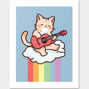 Rainbow Cat Ukulele on Clouds - It's Gonna Be Uke Posters and Art